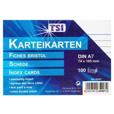 Produktbild von TSI Karteikarten A7 liniert 100er Pg.