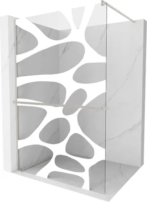 Produktbild von Mexen Kioto+ Duschwand mit Ablage Walk-in 140 x 200 cm, weißes Muster, gebürstetes Nickel - 800-140-121-97-97