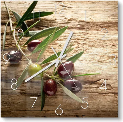 Produktbild von DEQORI Glasuhr 30x30 cm Zahlen 'Dekorativer Olivenzweig' Wanduhr Glas Uhr Design leise