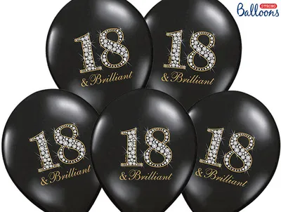 Immagine prodotto di Palloncini di compleanno "18 & Brilliant", neri, 30 cm, 50 pz.
