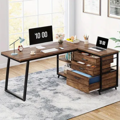 Produktbild von Schreibtisch in L-Form – Eckschreibtisch – Computertisch – Schreibtisch für das Homeoffice – Schreibtisch für das Studium – Industrielles Design