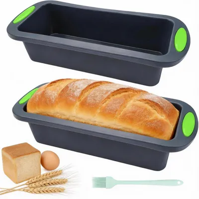 Zdjęcie produktu dla 2 sztuki silikonowej formy do pieczenia chleba, prostokątnej, z powłoką nieprzywierającą, nadającej się do mycia w zmywarce, odpornej na temperaturę do 230°C, wewnętrzna długość 22 cm