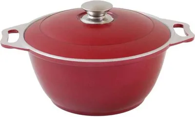 Produktbild von Kochtopf 4 Liter Aluguss mit dicken Wänden - Kazan - Kasan - Schmortopf / Dekorative Außenbeschichtung in 3 versch. Farben (Weinrot)