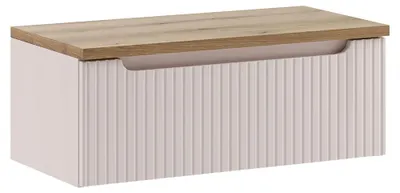 Produktbild von Badezimmer Waschtischunterschrank mit 80 cm Breite in kaschmir & Eiche, gerillte Front, geringe Tiefe - NEWPORT-56-CASHMERE