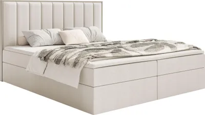 Obrázok produktu pre Selsey Togents - Posteľ s pružinovým boxom 180x200 s úložným priestorom a topperom, hydrofóbny šenil, svetlo béžová