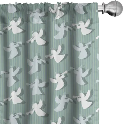 Produktbild von ABAKUHAUS Engel Vorhänge, Gardinen, Weihnachtsengel-Schattenbilder auf gestreiftem Hintergrund Noel Yule Theme, 2 Stück 75 x 225 cm, Blass Mandelgrün Weiß