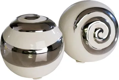Produktbild von Unyqoos® Dekorative Keramik-Kugeln 2er-Set, Weiß/Silber, Ø 6,5 cm