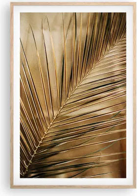 Produktbild von Gerahmtes Poster - Rahmen in heller Eiche - Blatt Gold Pflanze - 61x91,5 cm - Wand Bild - Wanddeko - Wandbilder - Kunstposter - Wandposter - Bilderrahmen - Bilder - Kunstdruck - P2NPA61x91-5041