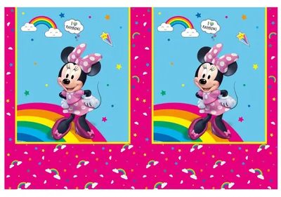 Productafbeelding van "Minnie Rainbow Make Me Smile" - Feestdecoratie: Tafelkleed | 120x180 cm, kunststof,gecertificeerd