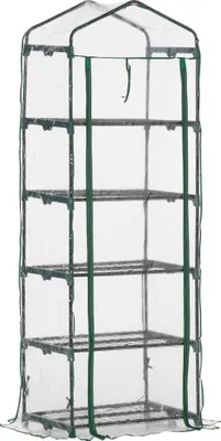 Image de Outsunny Serre de jardin PVC avec étagères 5 niveaux, serre de balcon, bâche renforcée 135 g/m², châssis en acier, porte zippée enroulable, pour légumes plantes fleurs, 69 x 49 x 193 cm, transparent