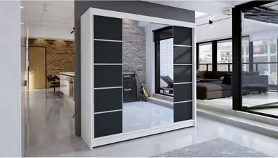 Obrázok produktu pre Veľká šatníková skriňa so zrkadlom 180 cm VILMA 5 - biela / čierna