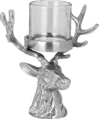 Produktbild von Windlicht Hirschkopf Aluminium H 21 cm, Glas Ø 7,5 cm