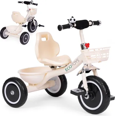 Image de Tricycle avec poignées antidérapantes, sonnette, panier, beige, ECOTOYS