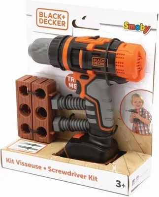 Produktbild von Mechanische Bohrmaschine Schraubendreher Spielzeug, Black+Decker Smoby, 2 Bits, 2 Bretter, ab 3 Jahren, Heimwerker Kit