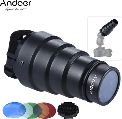 Produktbild von Andoer Spotvorsatz Lichtformer w / 50 Grad Honeycomb Farbfilter fš¹r Neewer Canon Nikon Yongnuo Godox Meike Vivitar Fotografie On-Kamera Speedlite-Blitzger?t