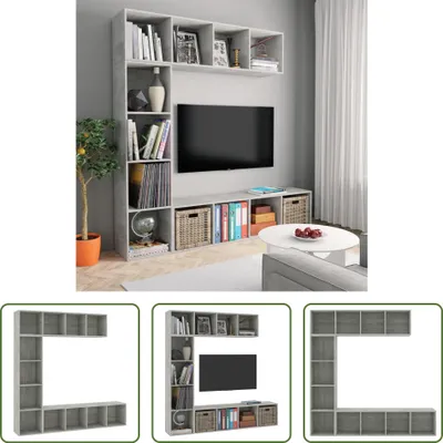 Productafbeelding van Living Store 3-delige set boeken-/TV-kast, betonkleur, 180x30x180 cm