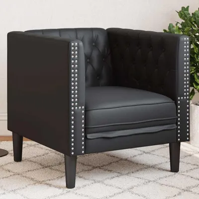 Produktbild von Schwarzer Chesterfield-Sessel aus Kunstleder, 71 x 74,5 x 70,5 cm, belastbar bis 110 kg, mit Komfortpolsterung und stabilen Beinen, platzsparend für Wohnzimmer, Büro und Lounge