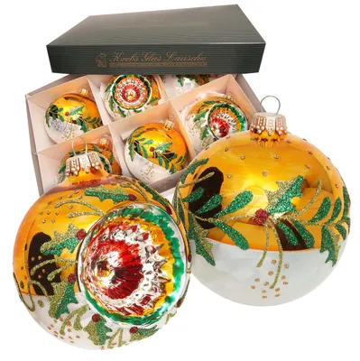 6er-Set Glas Christbaumschmuck, Eisweiß/Gold, 8 cm