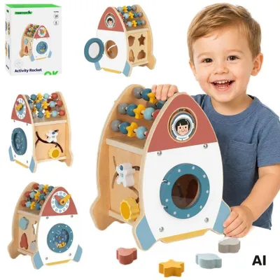 Produktbild von Tooky Toy Weltraumrakete Aktivitätssortierer Holzlabyrinth