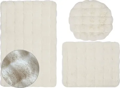 Produktbild von Badematte Badteppich Badvorleger Aruba Ecru 3 tlg. 3 Stück: Teppich 50x80+ Unterlage 50x40+ Auflage 48x50