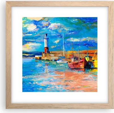 Produktbild von Gerahmtes Poster - Rahmen in heller Eiche - Leuchtturm Meer - 30x30 cm - Wand Bild - Wanddeko - Wandbilder - Kunstposter - Wandposter - Bilderrahmen - Bilder - Kunstdruck - Wandbild - P2NAC30x30-3693