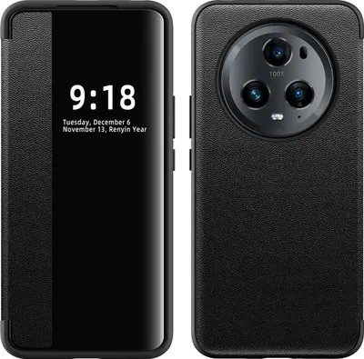 Image de Etui pour Honor Magic 5 Pro étui fin à rabat en cuirPolyuréthaneavec fenêtre d'affichage noir
