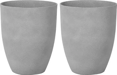 Produktbild von BELIANI Blumentopf 2er Set Grau Steingemisch Kunstharz und Glasfaser Rund 43 x 43 x 52 cm Modern Garten Terrasse Balkon Ausstattung Accessoires