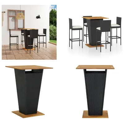 Image de vidaXL Ensemble de bar de jardin 5 pièces avec coussins Poly Rotin Noir - Ensemble de bar - Ensemble de bar - Table de bar Et tabourets de bar - Table de bar