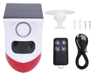 Obrázek produktu pro Solární stroboskopický alarm s pohybovým senzorem, Wi-Fi, zvukem 120 dB, vodotěsností IP67, bezpečnostní sirénou pro venkovní použití, dálkovým ovládáním pro Tuya