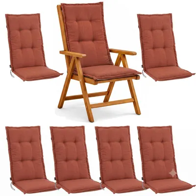 Produktbild von BURI 6x Auflagen Set Hochlehner für Gartenstühle 120x48x7cm Sesselauflagen Polster UV Lichtecht - Gartenstuhlauflagen Stuhlkissen mit Dicker Schaumstoff Füllung (Terrakotta)
