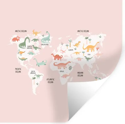 Produktbild von MuchoWow® Wandtattoo Wandsticker Wandaufkleber Weltkarte - Kinder - Dinosaurier 30x30 cm Selbstklebend und Repositionierbar - Repositionierbar - Wasser abweisend