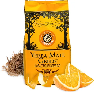 Zdjęcie produktu dla Yerba Mate Green Naranja Green Tea 1 kg - Brazylijska zielona herbata yerba mate o smaku pomarańczy - Naturalne składniki, Bez sztucznych składników
