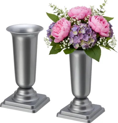 Produktbild von Grabvasen mit Sockel zum Hinstellen 2er Set 40 cm, silber