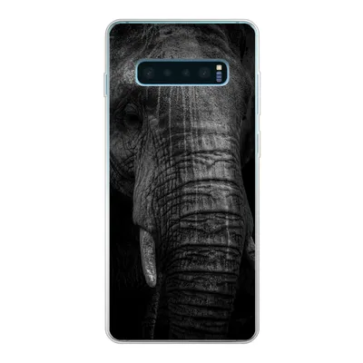 Produktbild von MuchoWow® Handyhülle Schutzhülle Hülle für Samsung Galaxy S10 Lite Elefant auf schwarzem Hintergrund in schwarz und weiß Silikon Softcase Handy Hülle - Schutz