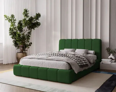 Obrázok produktu pre Čalúnená posteľ 180x200 Milan – dvojposteľ s úložným priestorom, posteľ s čelom – zamatová látka, zelená