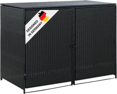 Produktbild von DEUKE 2er Mülltonnenbox TRIE aus Rattan | 111x148x80cm Schwarz | Mülltonnenverkleidung für 2 Tonnen Müllbox aus Rattan Mülltonnenschutz Mülltonnendach