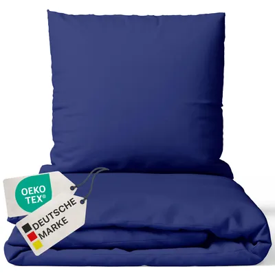 Produktbild von NYVI Bettwäsche Set DreamScience Mikrofaser Uni 155x220 + 80x80 cm Navyblau - Atmungsaktiv & Weich - Mit Reißverschluss,  , für Allergiker geeignet