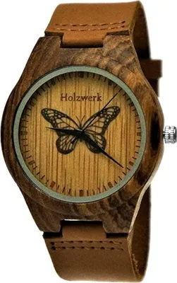 Produktbild von Holzwerk MONARCH Damen Holz Leder Armband Uhr mit Schmetterling Muster, braun