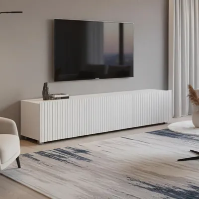 Produktbild von RAVIO TV Lowboard Kolder 150 cm RTV Schrank hängend oder stehend HiFi Schrank mit geriffelte Fronten (Weiß)