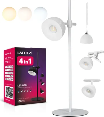 Zdjęcie produktu dla Lampka biurkowa LAITICA LED ORBI 2,5W - 4 w 1 biała, stacja ładująca USB, TRZY KOLORY ŚWIATŁA