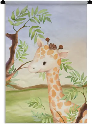 Produktbild von MuchoWow® Wandteppich Wandbehang Dschungel - Giraffe - Tiere 90x135 cm Tapisserie Dekoration Wandtuch - Baumwolle - Wandskulptur