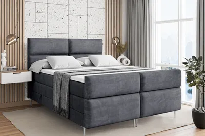 Produktbild von ALTDECOR Boxspringbett mit Silber Füßen, Matratze und Lattenrost, Topper, Fußteil, Polsterbett mit Bettkasten, Bett mit Stauraum H3- und H4- Matratze -BOXI3-FS-Z KING-180x200 - Dunkelgrau Casablanca