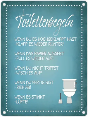 Produktbild von Toilettenregeln Metallschild in blau mit Toilette Motiv Klo Sauberkeit Hygiene