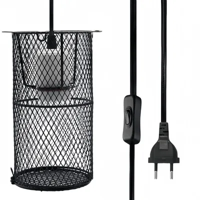 Produktbild von Reptilien Lampenhalter E27 Keramikfassung 200W, Terrarium Wärmelampe mit Schutzkorb, höhenverstellbar für Bartagamen, Schlangen & Schildkröten