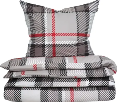 Produktbild von Schiesser Bettwäscheset Talisa | 2-teilig | Kariert | Feinbiber | 100% Baumwolle | Reißverschluss | 155 x 220 cm + 80 x 80 cm | Grau