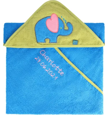 Produktbild von Be Mammy Kapuzenhandtuch Babyhandtuch aus Baumwolle bestickt mit Name und Geburtsdatum Standard 100 100cm x 100cm