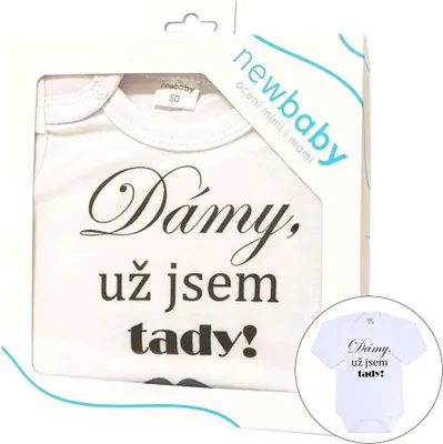 Obrázek produktu pro Body s potiskem New Baby Dámy, už jsem tady! dárkové balení, vel.