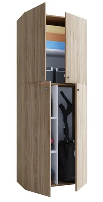 Immagine prodotto di Armadio scopa in legno | 6 scomparti | Armadio per la casa | Dimensioni: W. 70 x H. 184 x D. 40 cm | 4 porte girevoli - Lona