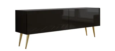 Produktbild von TV-Schrank : Mattschwarz/ Glanz Schwarz, Goldene Beine, 140 x 52 x 32 cm