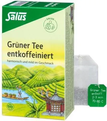 Produktbild von Salus Green Tea bez kofeinu, zelený čaj 15 kapslí